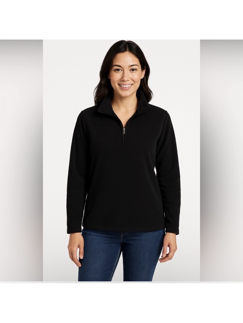 Lands' End NWT Fleece Jacket Womens 1X 16W-18W Black Quarter Zip Anti Static